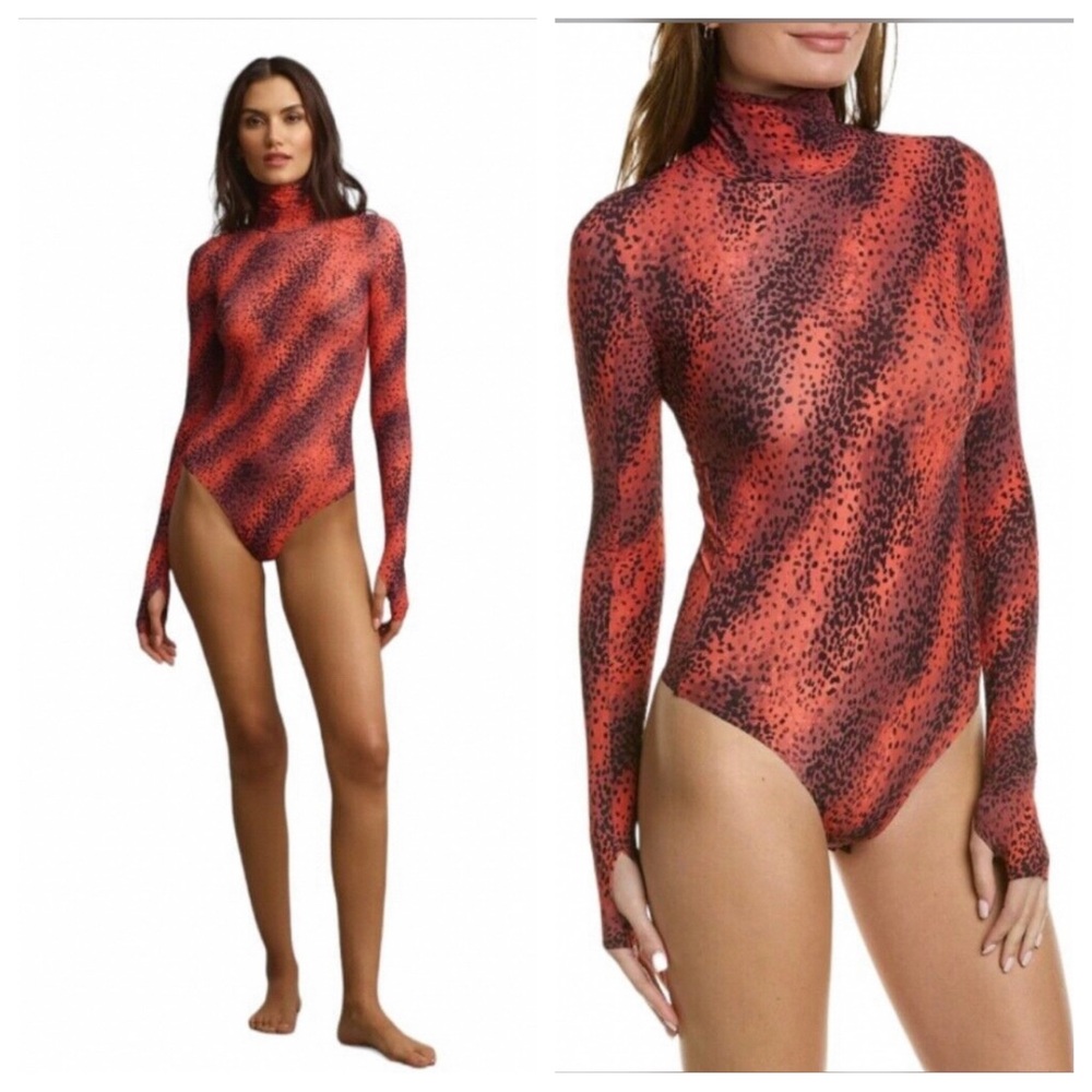 Commando Red Seamless Animal Print Thong Bodysuit